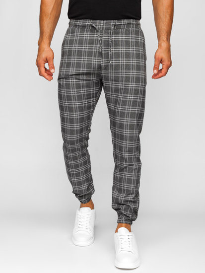 Pantaloni jogger in tessuto a scacchi da uomo grafite Bolf 0067