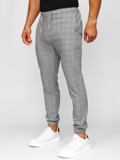 Pantaloni jogger in tessuto a scacchi da uomo grigio Bolf 0066