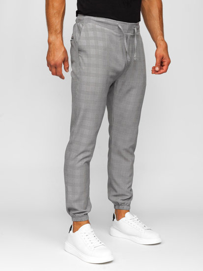 Pantaloni jogger in tessuto a scacchi da uomo grigio Bolf 0066