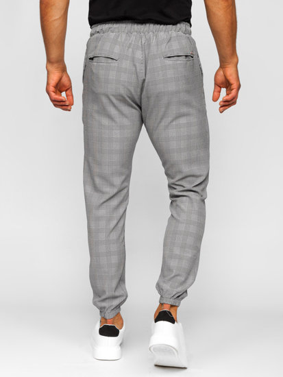 Pantaloni jogger in tessuto a scacchi da uomo grigio Bolf 0066