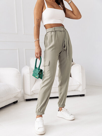 Pantaloni jogger in tessuto cargo da donna kaki Bolf 8266