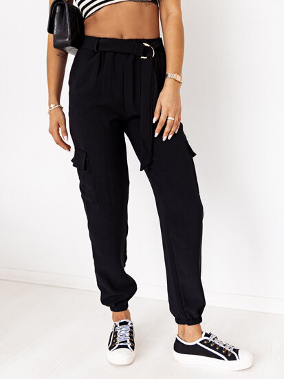 Pantaloni jogger in tessuto cargo da donna nero Bolf 8266