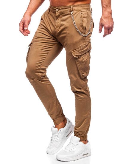 Pantaloni jogger in tessuto cargo da uomo camello Bolf SK850