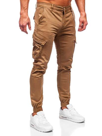 Pantaloni jogger in tessuto cargo da uomo camello Bolf SK850