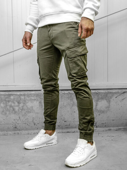 Pantaloni jogger in tessuto cargo da uomo khaki Bolf 77322A