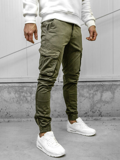 Pantaloni jogger in tessuto cargo da uomo khaki Bolf 77322A