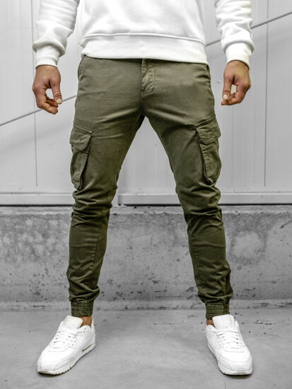 Pantaloni jogger in tessuto cargo da uomo khaki Bolf 77322A