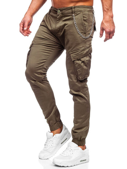 Pantaloni jogger in tessuto cargo da uomo khaki Bolf SK850