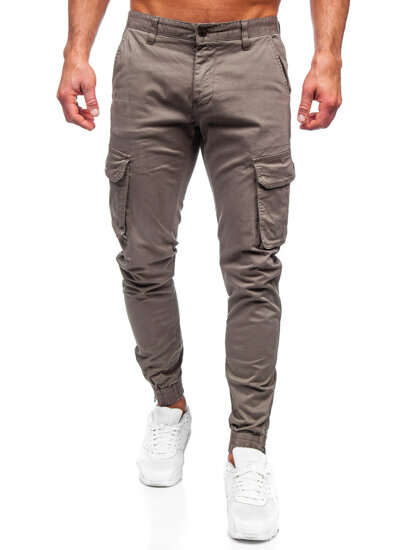 Pantaloni jogger in tessuto cargo da uomo marrone Bolf 77322