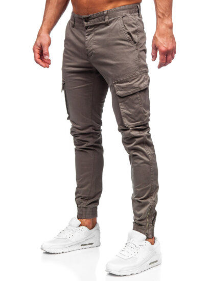 Pantaloni jogger in tessuto cargo da uomo marrone Bolf 77322