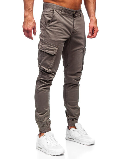 Pantaloni jogger in tessuto cargo da uomo marrone Bolf 77322