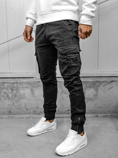 Pantaloni jogger in tessuto cargo da uomo nero Bolf 2233A