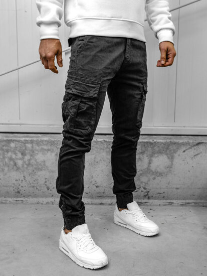 Pantaloni jogger in tessuto cargo da uomo nero Bolf 2233A