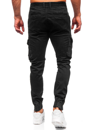 Pantaloni jogger in tessuto cargo da uomo nero Bolf 77322