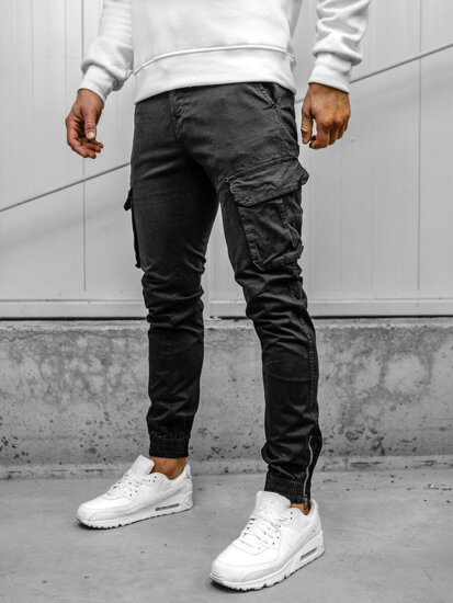 Pantaloni jogger in tessuto cargo da uomo nero Bolf 77322A