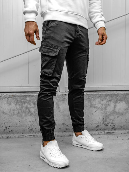 Pantaloni jogger in tessuto cargo da uomo nero Bolf 77322A