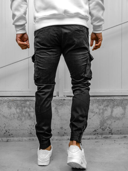 Pantaloni jogger in tessuto cargo da uomo nero Bolf 77322A