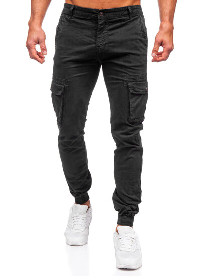 Pantaloni jogger in tessuto cargo da uomo nero Bolf JM5502