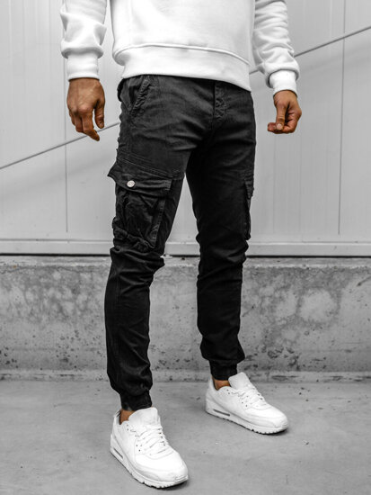 Pantaloni jogger in tessuto cargo da uomo nero Bolf JM5502A