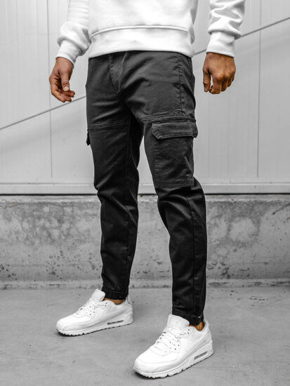 Pantaloni jogger in tessuto cargo da uomo nero Bolf S201A