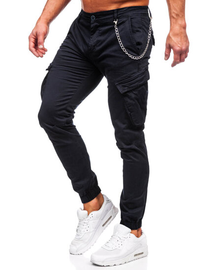 Pantaloni jogger in tessuto cargo da uomo nero Bolf SK850