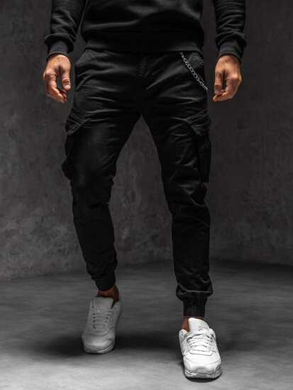 Pantaloni jogger in tessuto cargo da uomo nero Bolf SK850