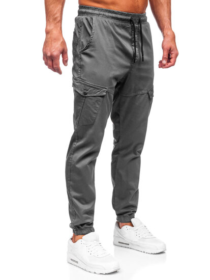 Pantaloni jogger in tessuto tipo cargo da uomo grafite Bolf 384