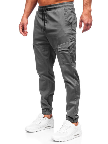 Pantaloni jogger in tessuto tipo cargo da uomo grafite Bolf 384