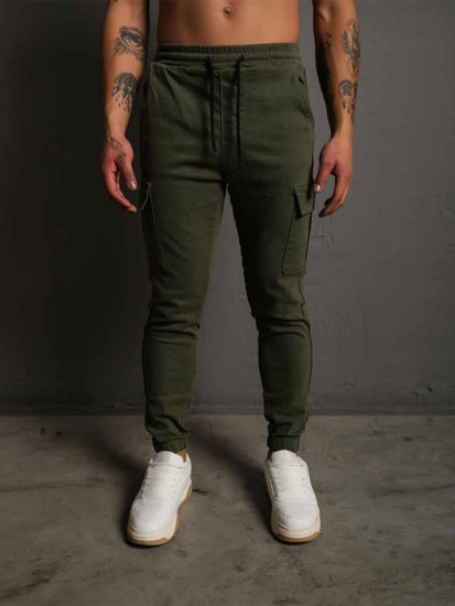 Pantaloni jogger in tessuto tipo cargo da uomo khaki Bolf 384