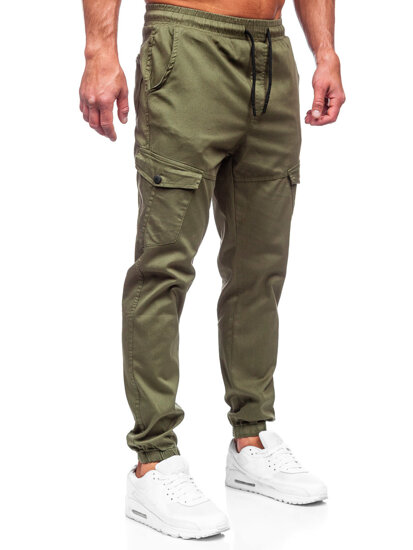 Pantaloni jogger in tessuto tipo cargo da uomo khaki Bolf 384