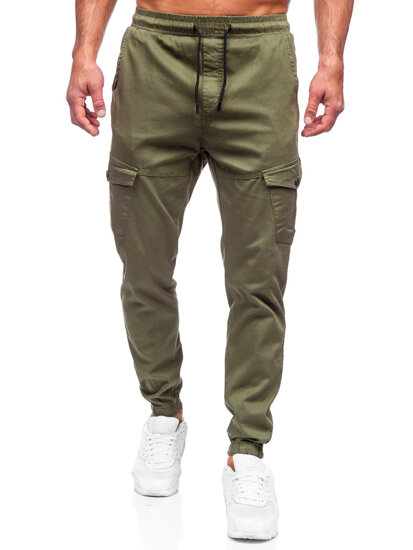 Pantaloni jogger in tessuto tipo cargo da uomo khaki Bolf 384