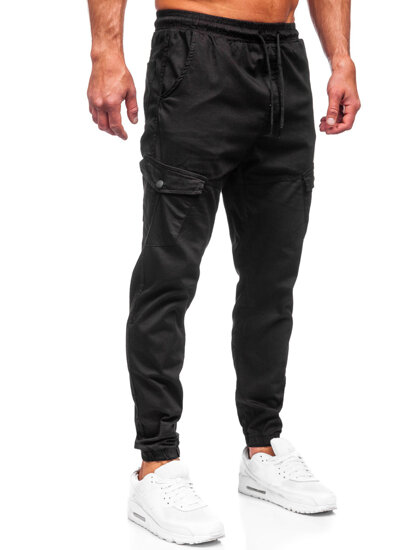 Pantaloni jogger in tessuto tipo cargo da uomo neri Bolf 384