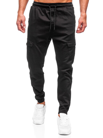 Pantaloni jogger in tessuto tipo cargo da uomo neri Bolf 384