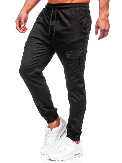 Pantaloni jogger in tessuto tipo cargo da uomo neri Bolf 384A