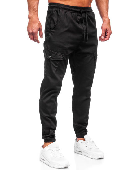 Pantaloni jogger in tessuto tipo cargo da uomo neri Bolf 384A