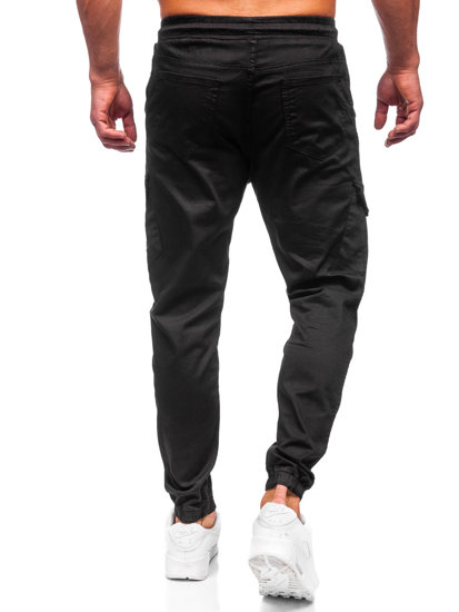 Pantaloni jogger in tessuto tipo cargo da uomo neri Bolf 384A