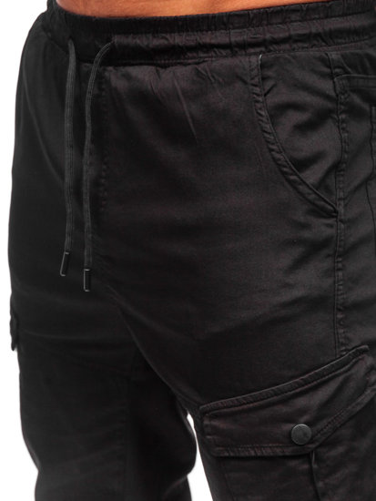 Pantaloni jogger in tessuto tipo cargo da uomo neri Bolf 384A