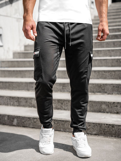 Pantaloni jogger in tuta tipo cargo da uomo neri Bolf JX5063A