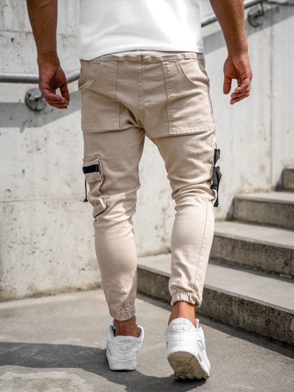 Pantaloni jogger tipo cargo da uomo beige Bolf 6685