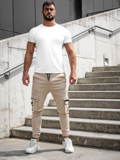 Pantaloni jogger tipo cargo da uomo beige Bolf 6685