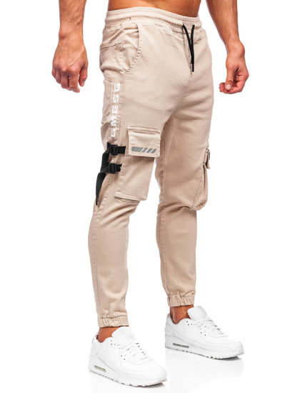 Pantaloni jogger tipo cargo da uomo beige Bolf 6685