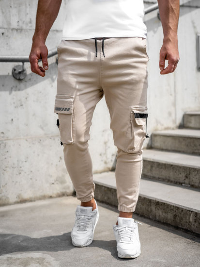 Pantaloni jogger tipo cargo da uomo beige Bolf 6685