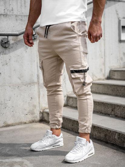 Pantaloni jogger tipo cargo da uomo beige Bolf 6685