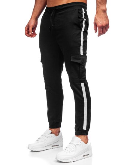 Pantaloni jogger tipo cargo da uomo neri Bolf 0012