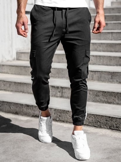 Pantaloni jogger tipo cargo da uomo neri Bolf 0012