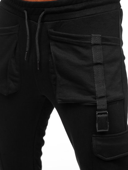 Pantaloni jogger tipo cargo da uomo neri Bolf 6584