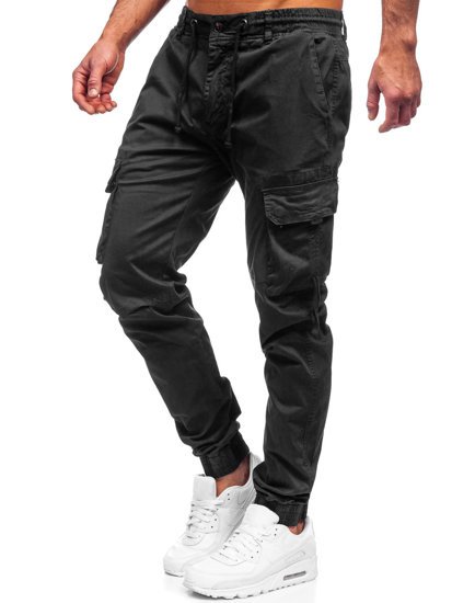 Pantaloni jogger tipo cargo da uomo neri Bolf 8956