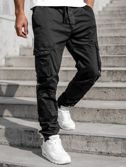 Pantaloni jogger tipo cargo da uomo neri Bolf 8956