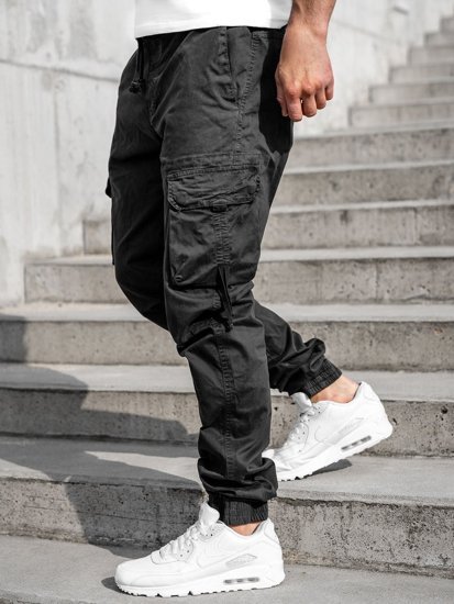 Pantaloni jogger tipo cargo da uomo neri Bolf 8956