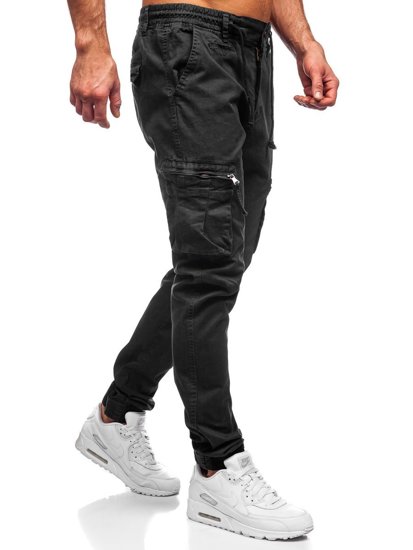 Pantaloni jogger tipo cargo da uomo neri Bolf 8983